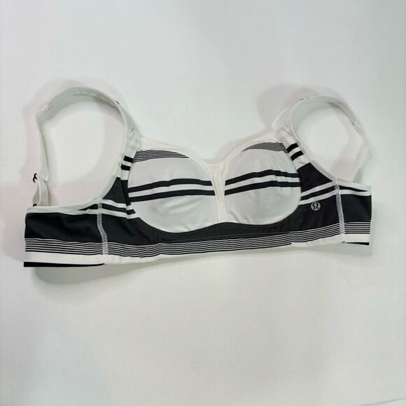 Lululemon Bra Womens 34C Black & White Ta Ta Tamer II Groovy Stripe Nimbus Sport - Picture 1 of 6